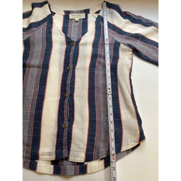 Anthropologie Cloth & Stone Striped V-Neck Button Down Top - Picture 7 of 11
